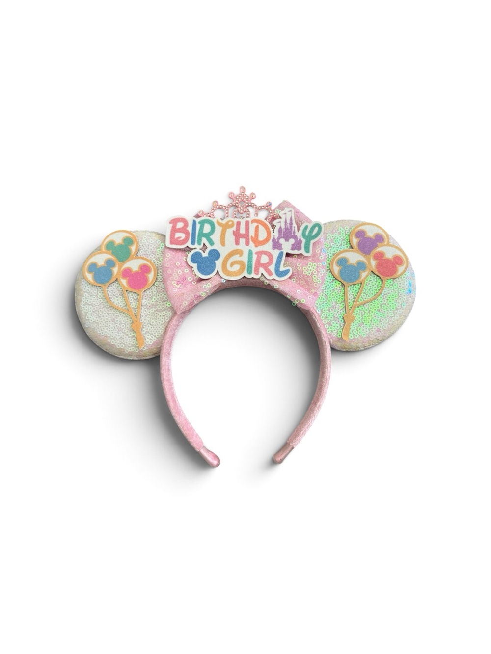 Birthday Girl Pink Sequin Mouse Ears Headband